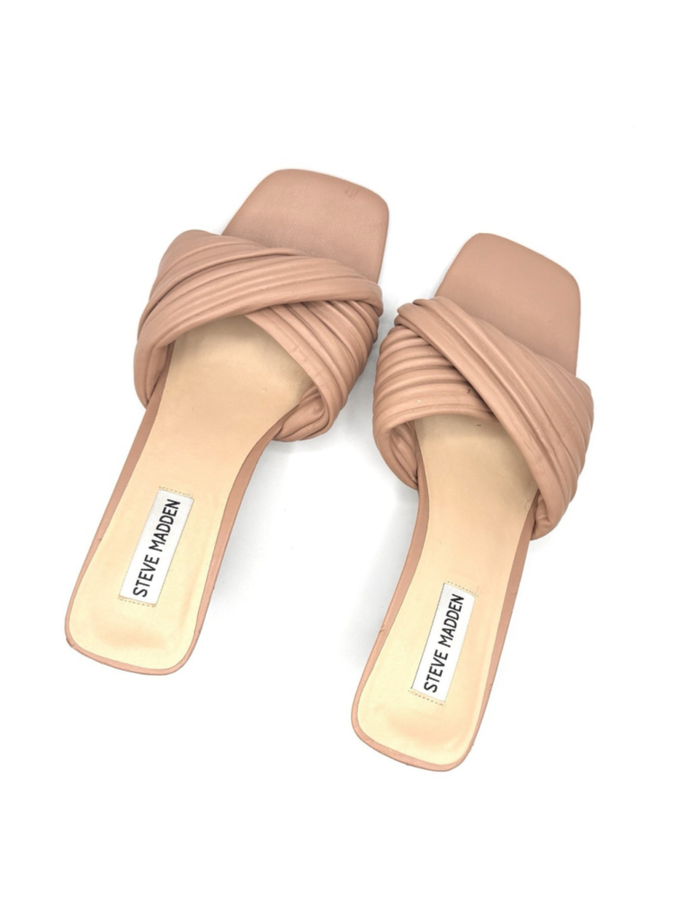 Steve Madden Women's Beige Pleated Slip-On Slide Sandals w/ Kitten Heel US 9.5